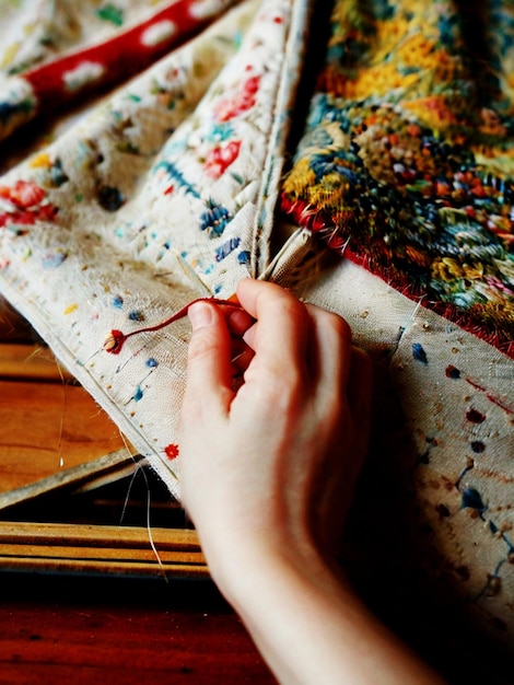 Ręce haftujące tradycyjny motyw